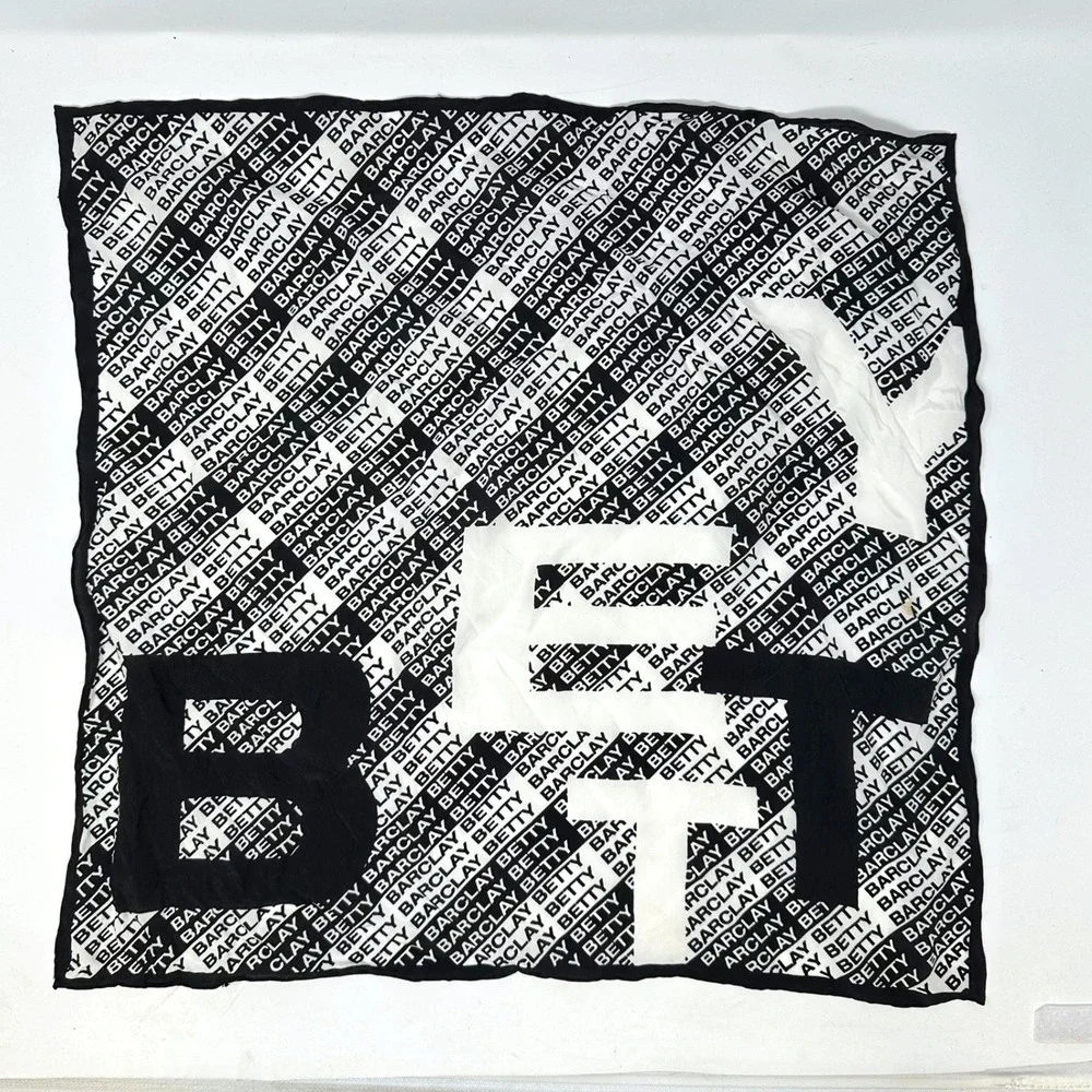 Vintage 1970s Betty Barclay Silk Logo Scarf 19